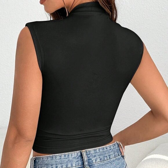 Black Casual Womens Knitted Solid-Colored Vest Top - Picture 3 of 5